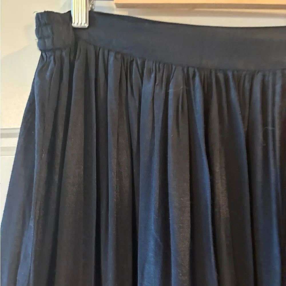 Karavan Black Pleated Midi Skirt Elastic Waist Boho velvet Lace Trim Size Large - Picture 5 of 11